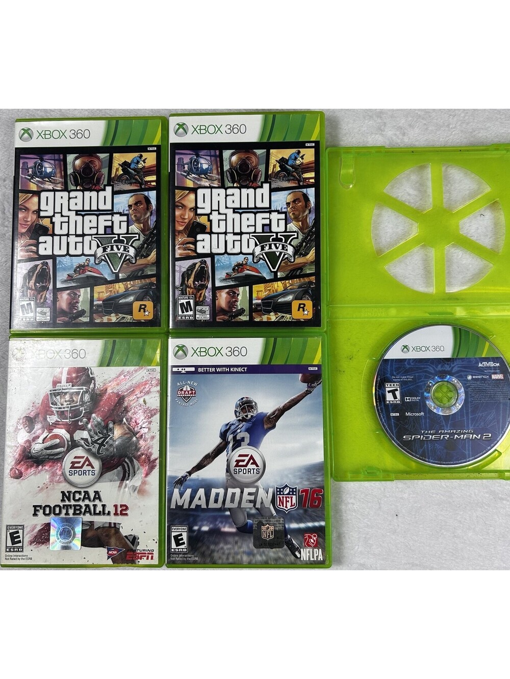 Xbox 360 Game Lot of 5 The Amazing Spider-Man 2 Madden 16 NCAA Football 12 GTA 5